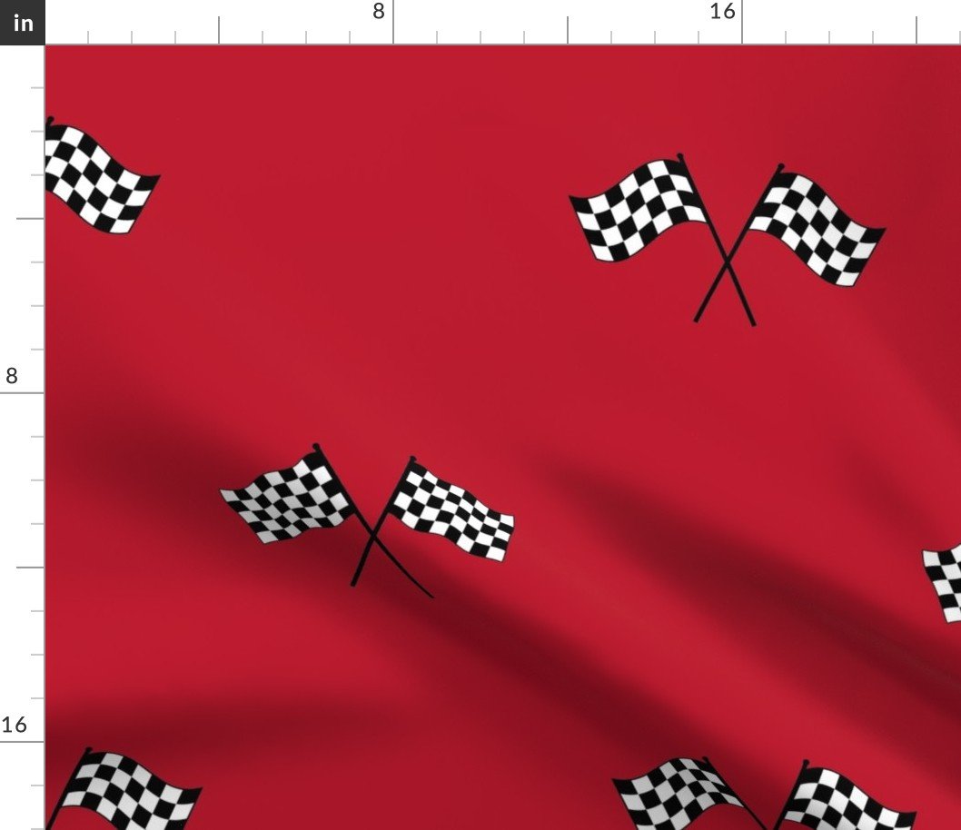 Black Classic Chequered Flags on Racing Car Fabric Black Classic Chequered Flags on Racing Car Fabric
