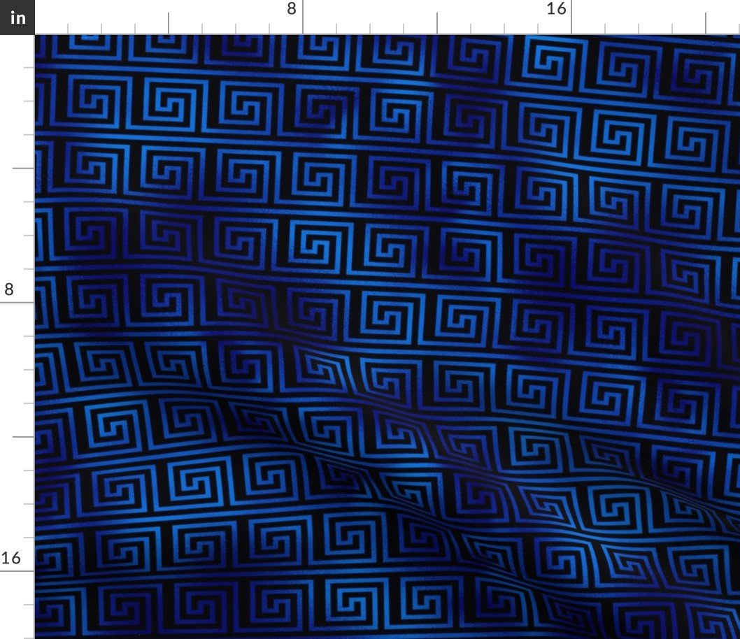 Black and Classic Blue Faux Foil Vintage Art Deco Key Pattern Fabric Black and Classic Blue Faux Foil Vintage Art Deco Key Pattern Fabric