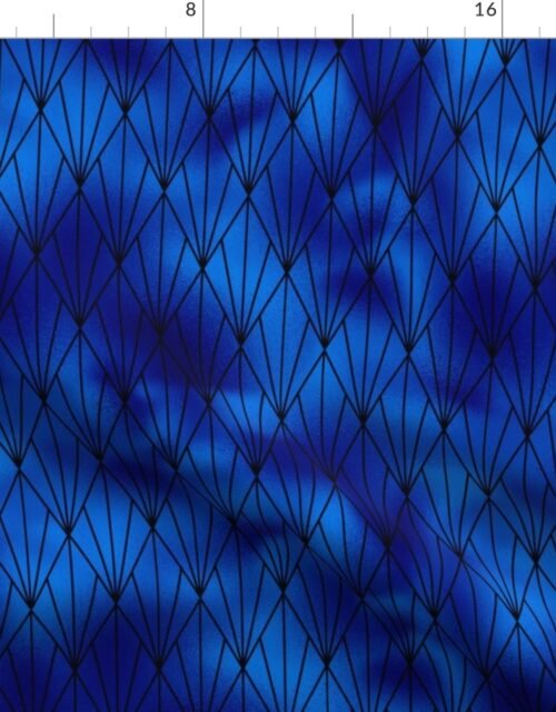 Black and Classic Blue Faux Foil Vintage Fan Art Deco Pattern Fabric
