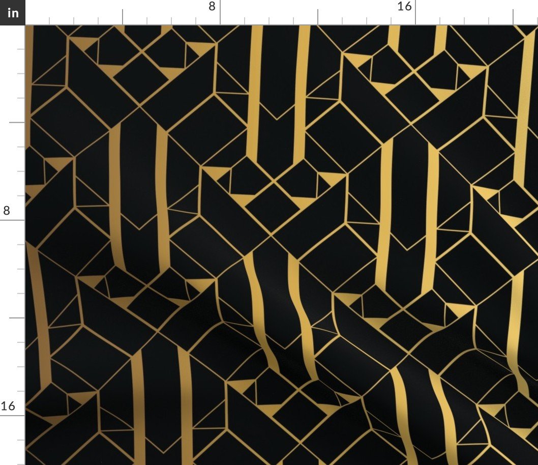Black and Faux foil gold Vintage Art Deco Geometric Linear Repeat Pattern Fabric Black and Faux foil gold Vintage Art Deco Geometric Linear Repeat Pattern Fabric