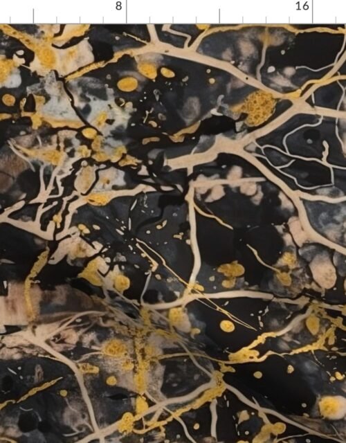 Black and Gold Drip Paint Splatter Technique Fabric