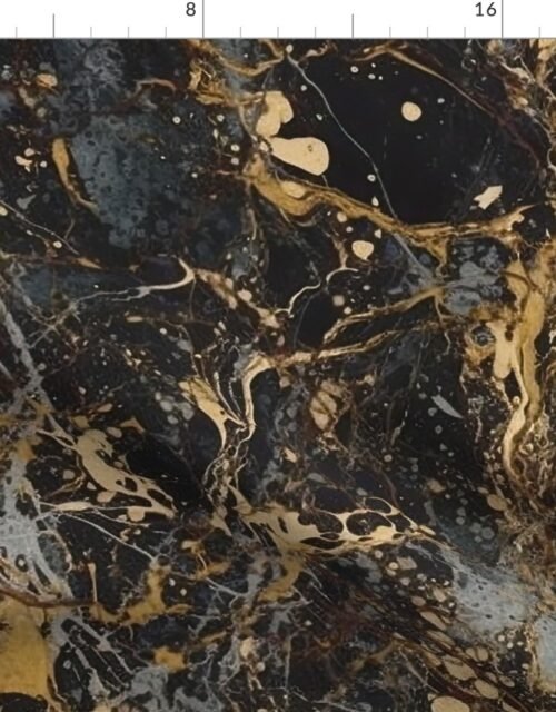 Black and Gold Drip Paint Splatter Technique Fabric