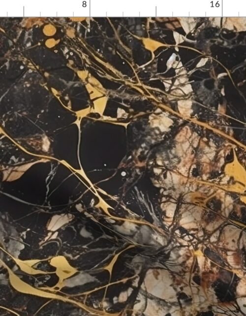 Black and Gold Drip Paint Splatter Technique Fabric