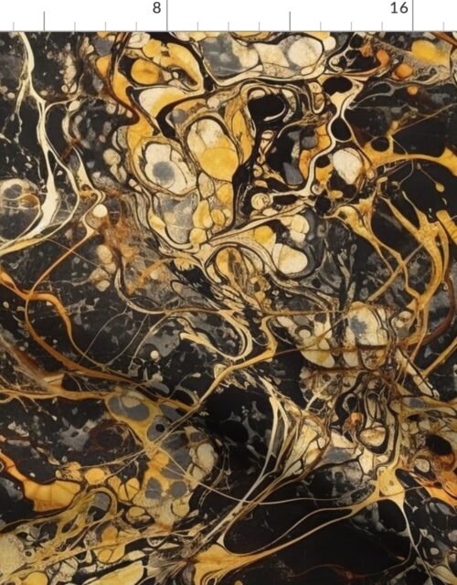 Black and Gold Drip Paint Splatter Technique Fabric