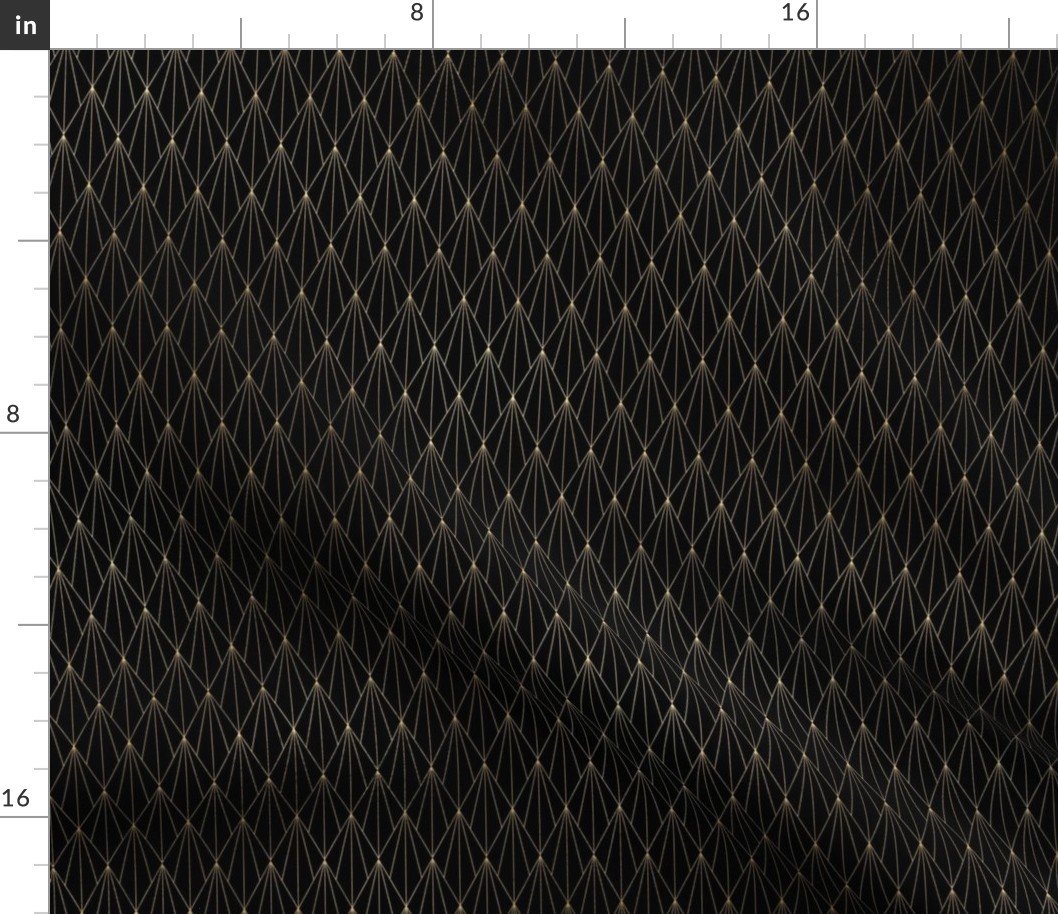Black and Gold Foil Vintage Fan Art Deco Pattern Fabric Black and Gold Foil Vintage Fan Art Deco Pattern Fabric