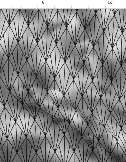 Black and Silver Faux Foil Vintage Fan Art Deco Pattern Fabric