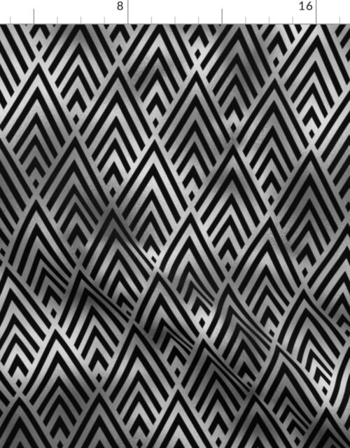 Black and Silver Faux Foil Vintage Fan Art Deco Pattern Fabric