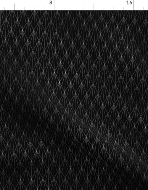 Black and Silver Foil Vintage Fan Art Deco Pattern Fabric