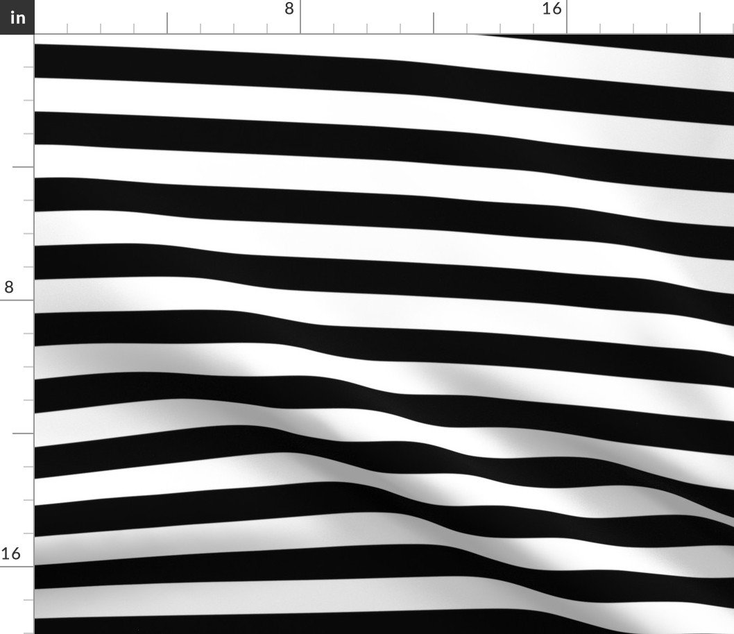 Black and White Horizontal Beach Hut 1″ Stripes Fabric Black and White Horizontal Beach Hut 1" Stripes Fabric