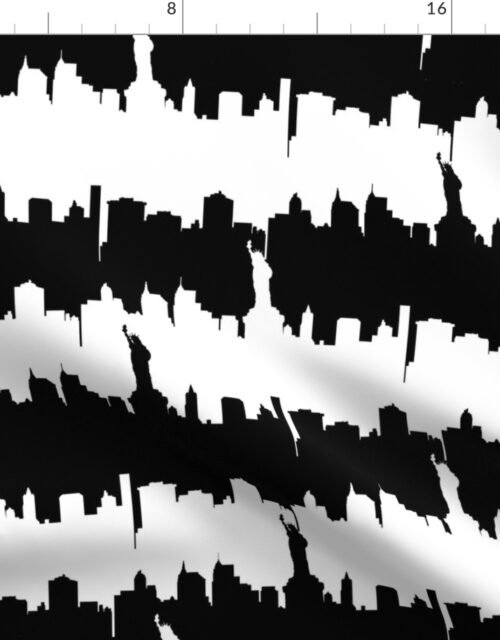 Black and White Stripes NYC New York Manhattan Skyline Silhouette Fabric