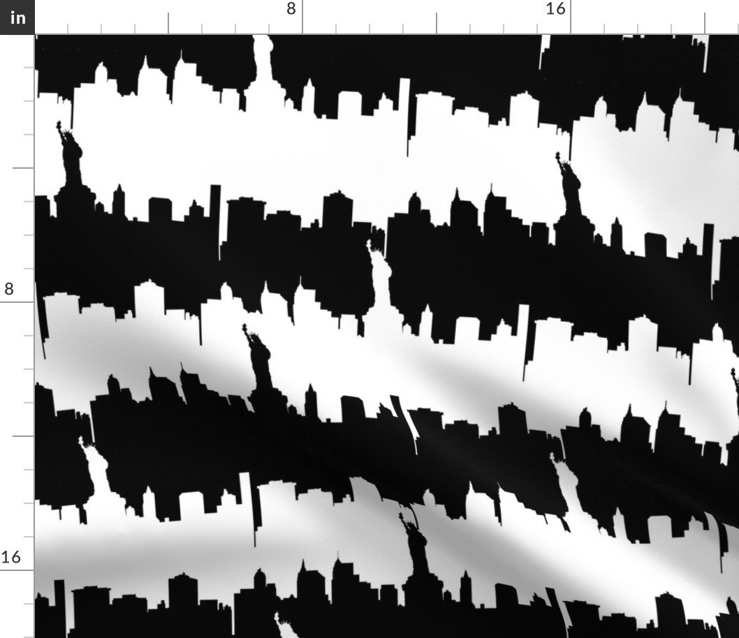 Black and White Stripes NYC New York Manhattan Skyline Silhouette Fabric