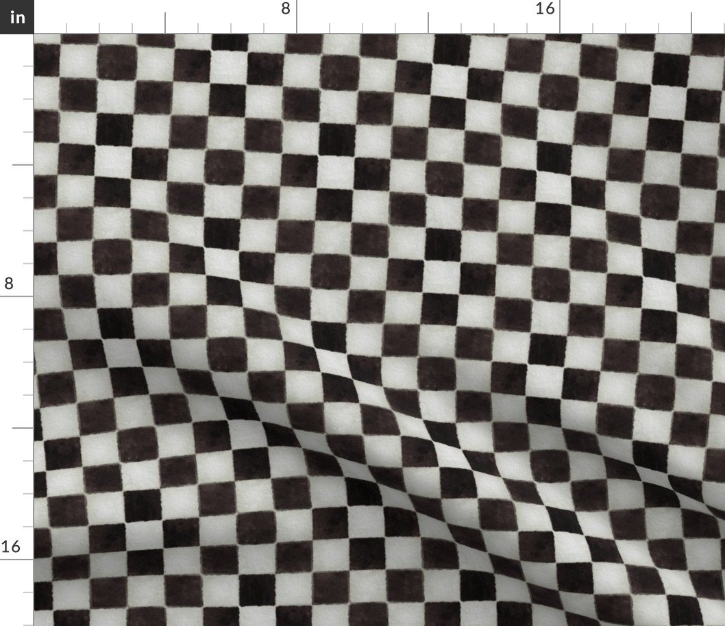 Black and White Watercolored Checkerboard 1 inch-Check Fabric