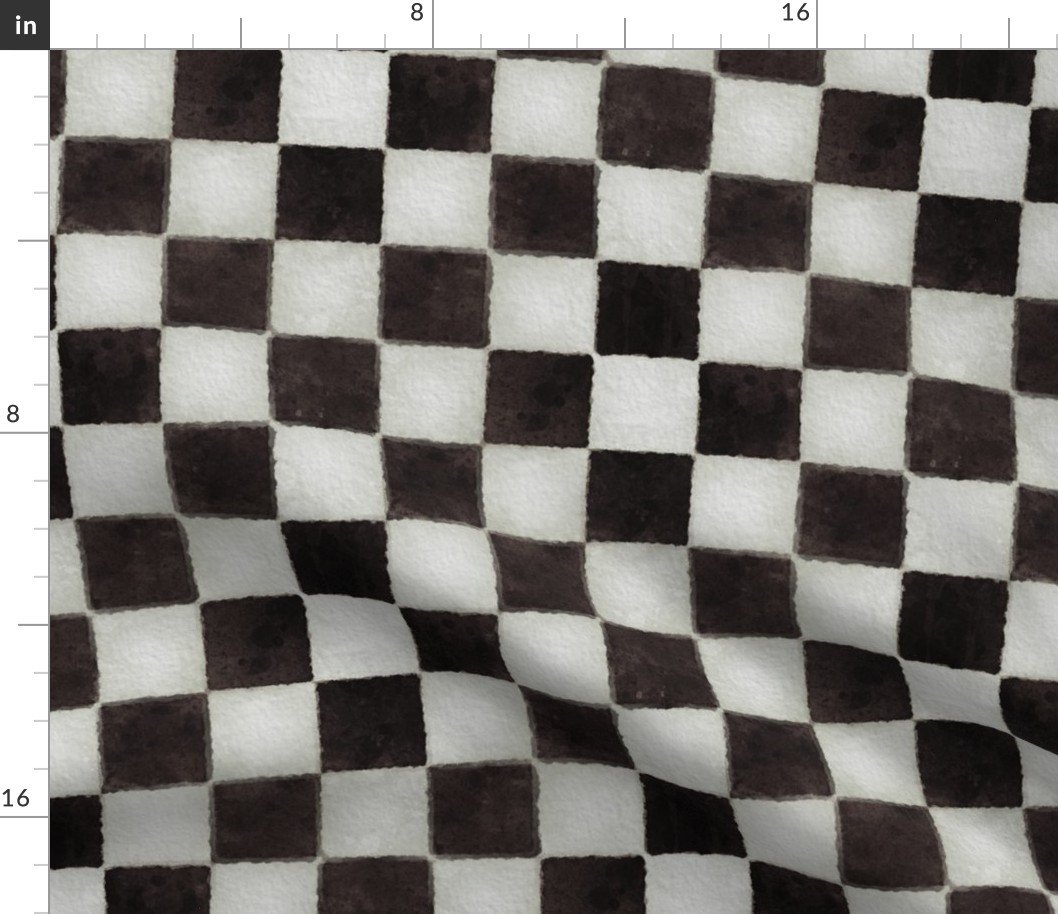 Black and White Watercolored Checkerboard 2 inch-Check Fabric