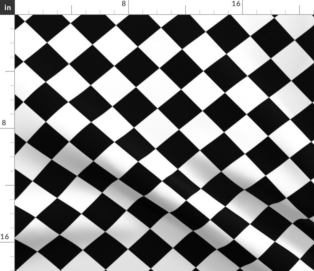 Black and alternating white 2" diagonal diamond harlequin pattern to coordinate with black and white collection Fabric