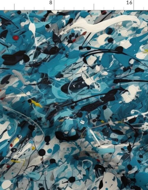 Blue Drip Paint Splatter Technique Fabric