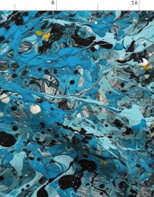 Blue Drip Paint Splatter Technique Fabric