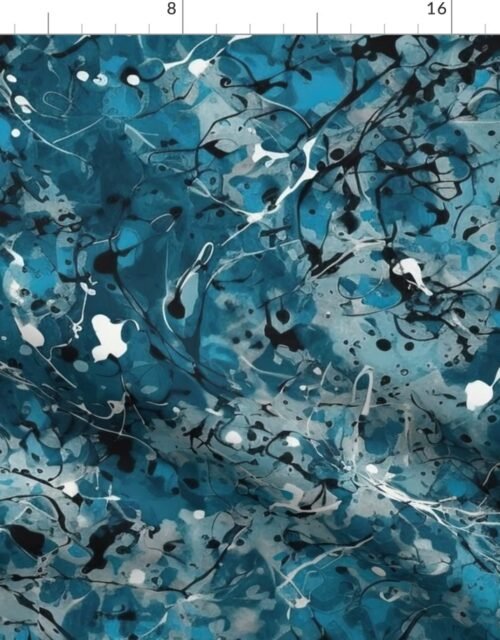 Blue Drip Paint Splatter Technique Fabric