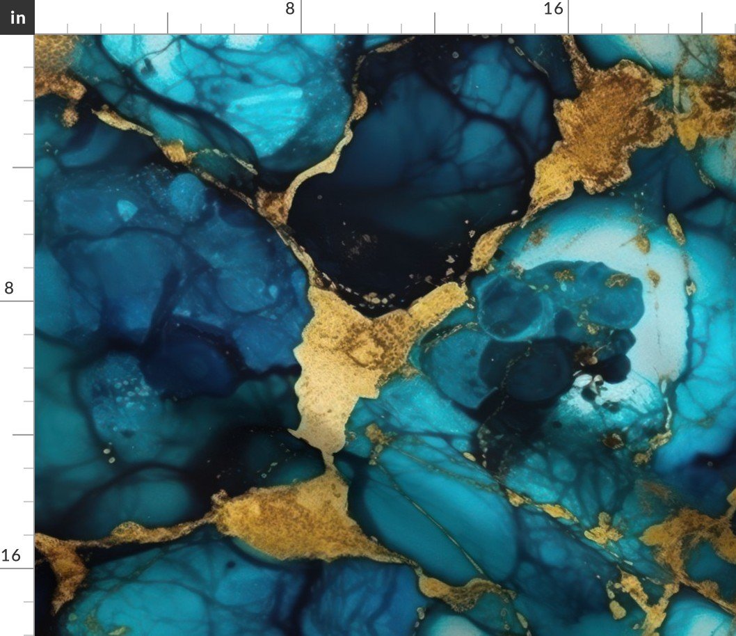 Blue Topaz with Gold Alcohol Ink Fabric Blue Topaz with Gold Alcohol Ink Fabric