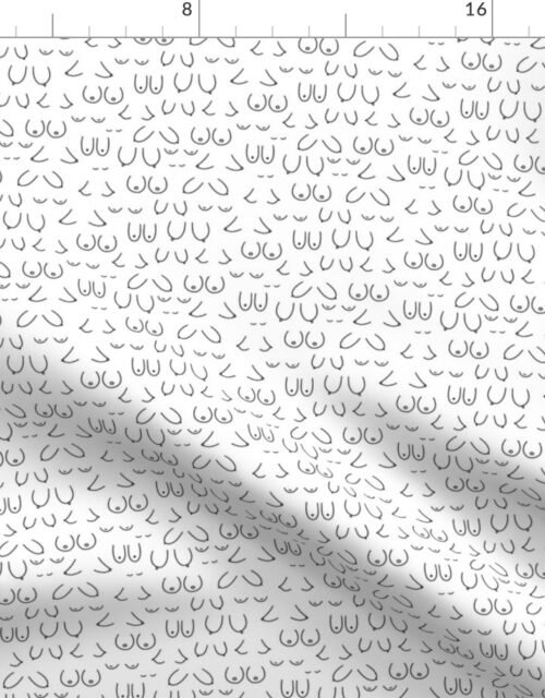 Breast Cancer Awareness Month  Boobs in Black on White Hand-Drawn Outlines Fabric