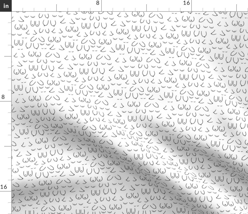 Breast Cancer Awareness Month  Boobs in Black on White Hand-Drawn Outlines Fabric