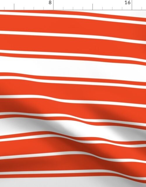Bright Citrus Orange and White Horizontal French Stripe Fabric