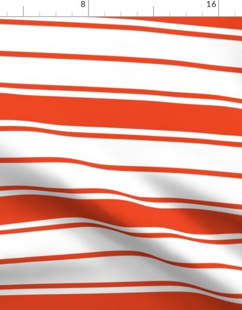 Bright Citrus Orange and White Horizontal French Stripe Fabric