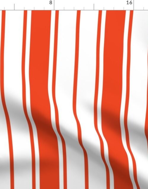 Bright Citrus Orange and White Vertical French Stripe Fabric