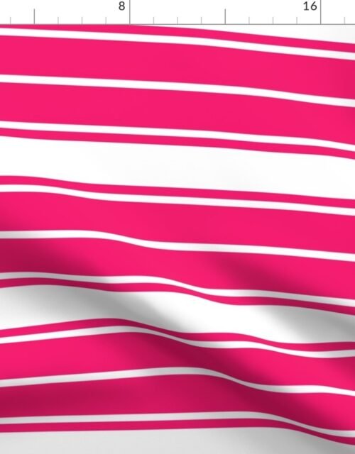 Bright Flamingo Pink and White Horizontal French Stripe Fabric