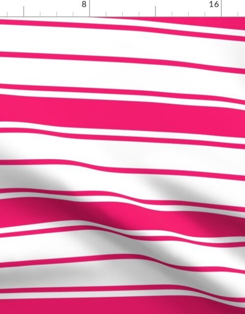 Bright Flamingo Pink and White Horizontal French Stripe Fabric