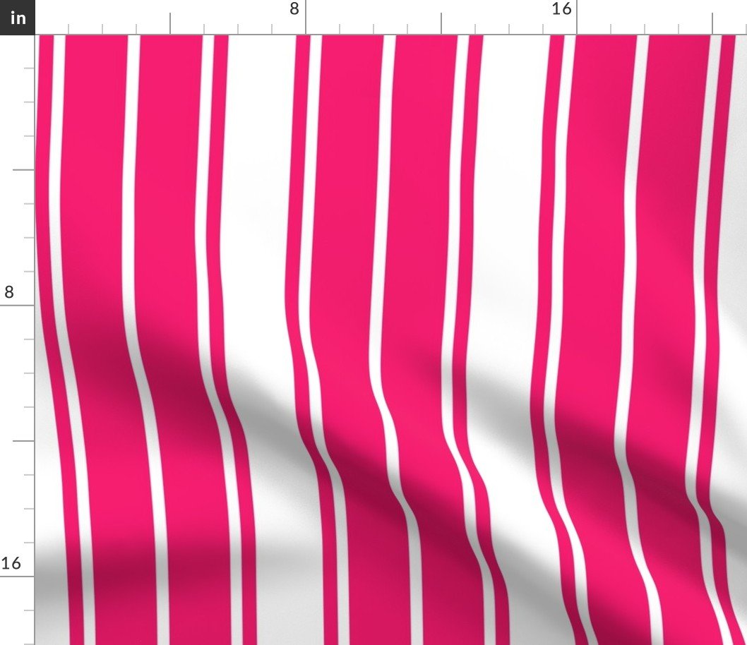 Bright Flamingo Pink and White Vertical French Stripe Fabric Bright Flamingo Pink and White Vertical French Stripe Fabric
