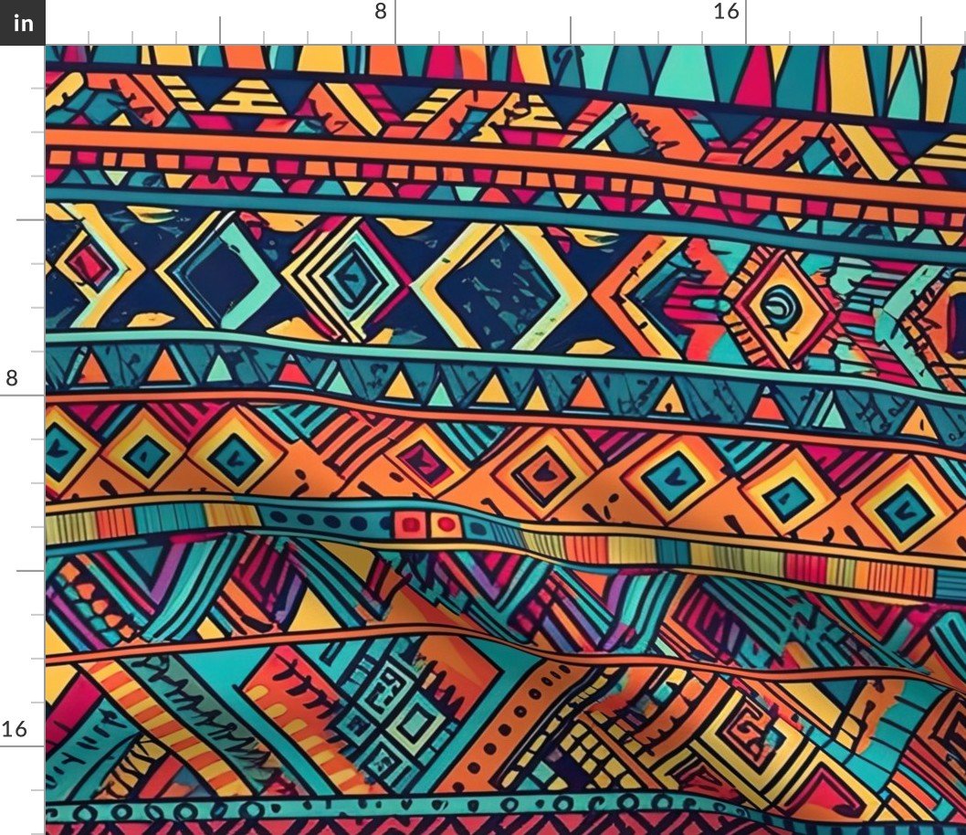 Bright Multicolored Geometric Aztec Pattern Fabric