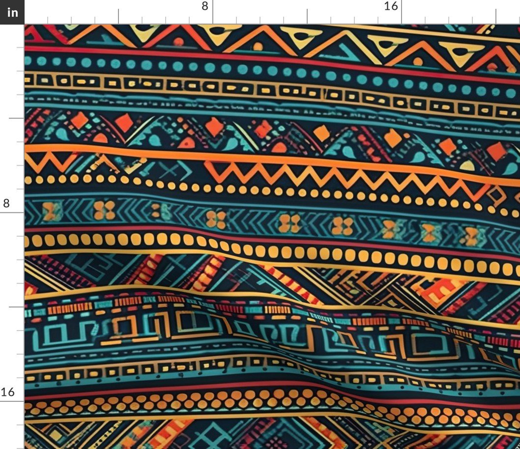 Bright Multicolored Geometric Aztec Pattern Fabric