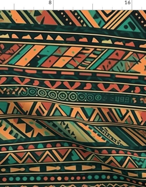 Bright Multicolored Geometric Aztec Pattern Fabric