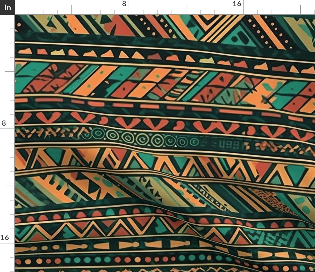 Bright Multicolored Geometric Aztec Pattern Fabric
