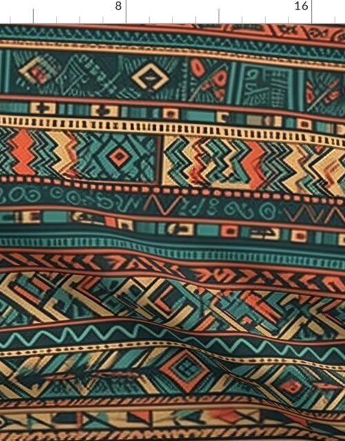 Bright Multicolored Geometric Aztec Pattern Fabric