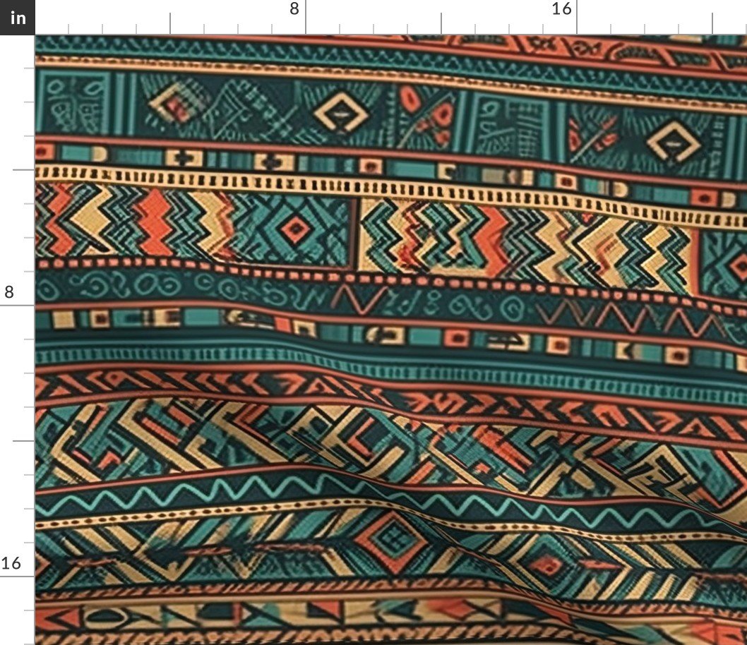 Bright Multicolored Geometric Aztec Pattern Fabric