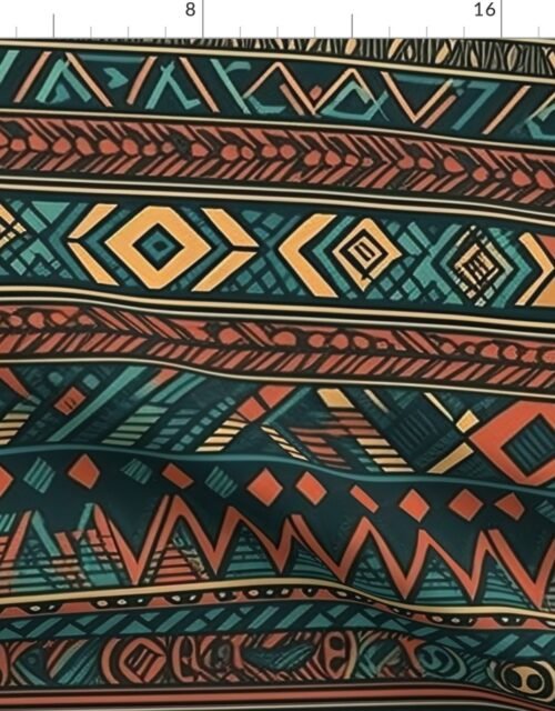 Bright Multicolored Geometric Aztec Pattern Fabric