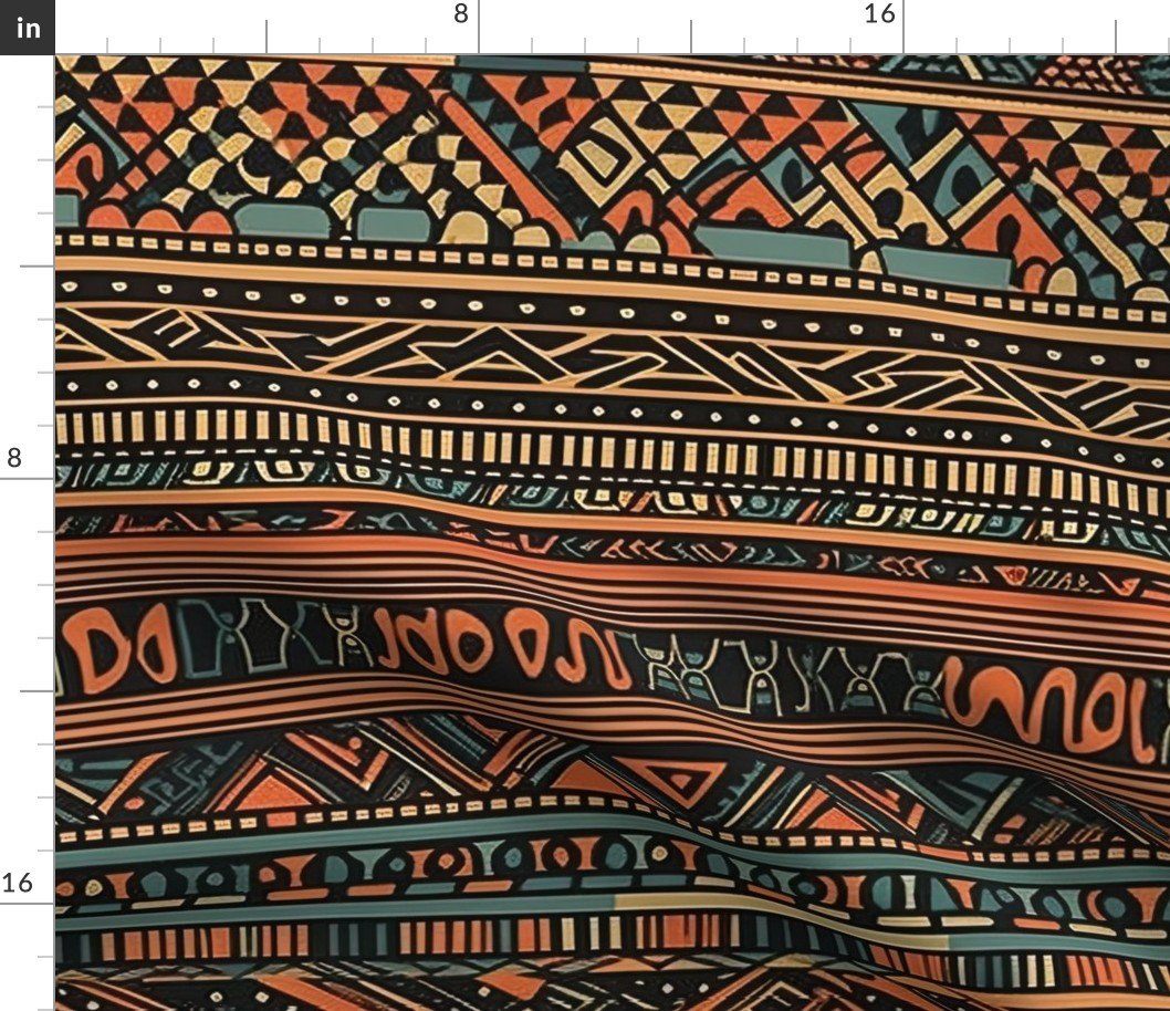 Bright Multicolored Geometric Aztec Pattern Fabric