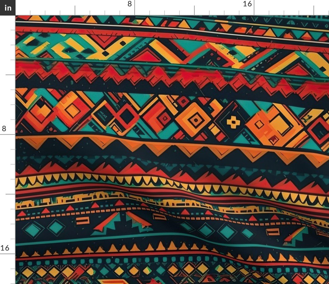 Bright Multicolored Geometric Aztec Pattern Fabric
