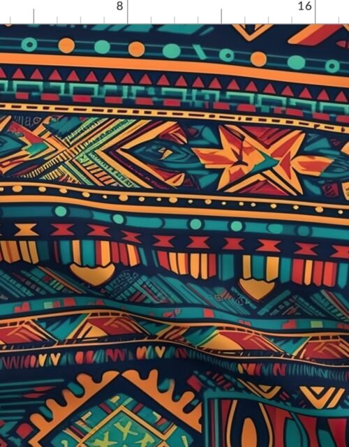 Bright Multicolored Geometric Aztec Pattern Fabric