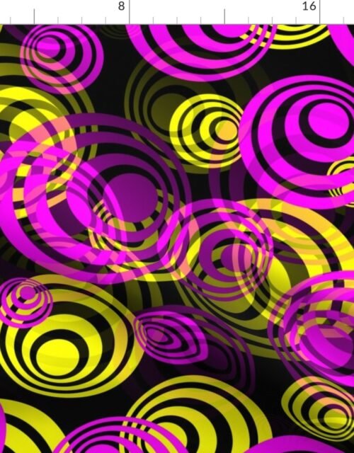 Bright Pink and Yellow 70s Hippy Circles Fabric