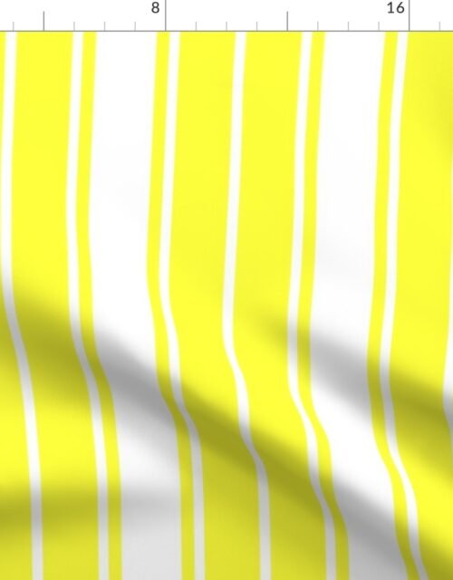 Bright Sunshine Yellow and White Vertical French Stripe Fabric