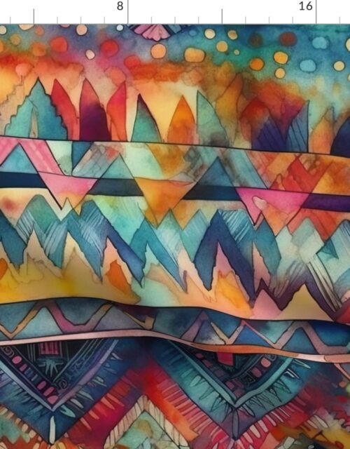 Bright Watercolor Aztec Geometric Pattern Fabric