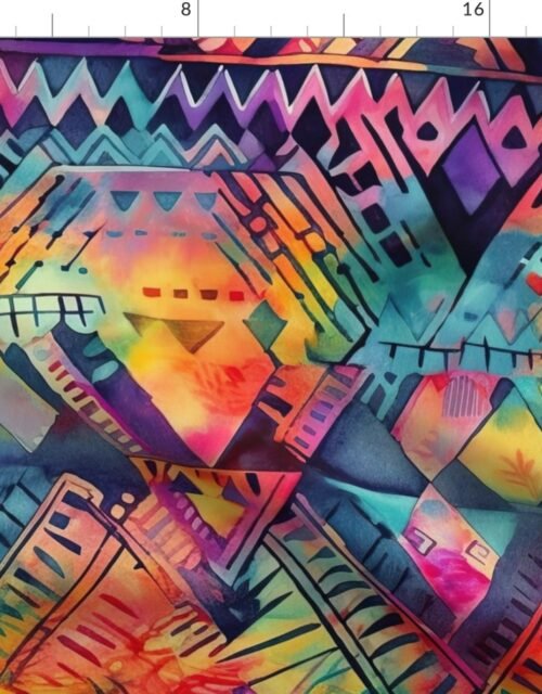 Bright Watercolor Aztec Geometric Pattern Fabric