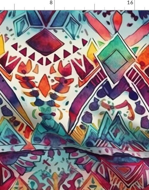 Bright Watercolor Aztec Geometric Pattern Fabric