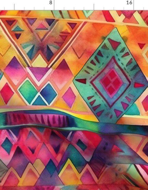 Bright Watercolor Aztec Geometric Pattern Fabric