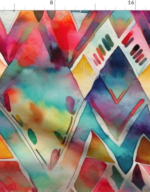 Bright Watercolor Aztec Geometric Pattern Fabric