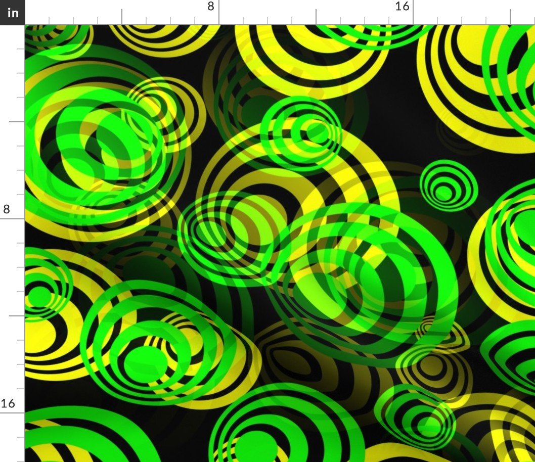 Bright Yellow and Green 70s Hippy Circles Fabric Bright Yellow and Green 70s Hippy Circles Fabric