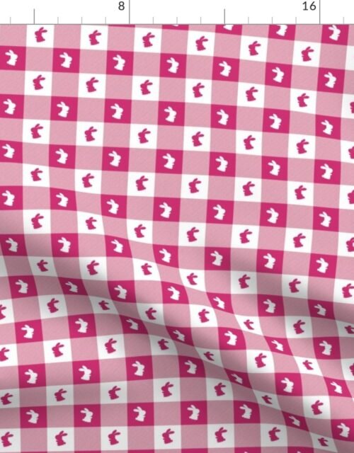 Bubble Gum and White Gingham Easter Check with Center Bunny Medallions in Bubble Gum and White Fabric
