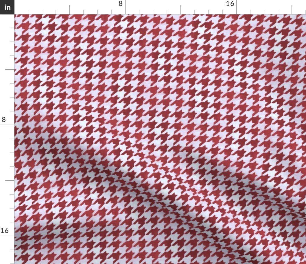Burgundy Wine Red and White Handpainted Houndstooth Check Watercolor Pattern Fabric